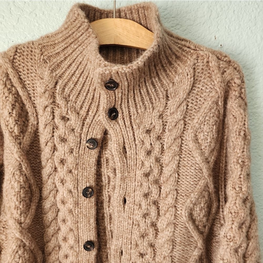 Ag Adriano Goldschmied Jeans Alpaca Wool Tan Camel Cable Knit Cardigan Unisex - Picture 5 of 16